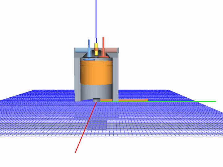 Animated 4-stroke engine rendered with jscad-mcp, sweeping through crank angles